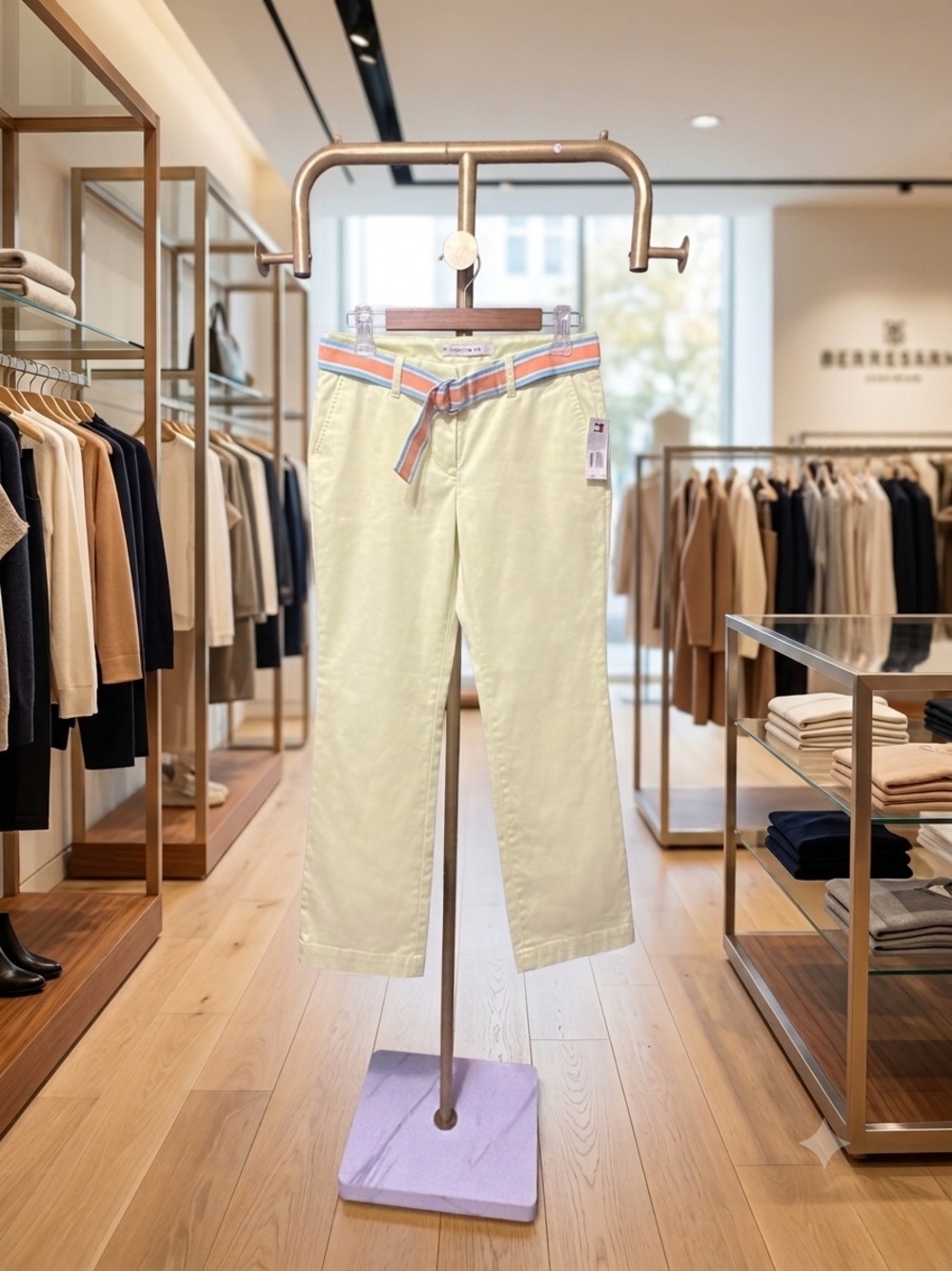 Tommy Hilfiger Light lime Boot-Cut Pants with Striped Belt